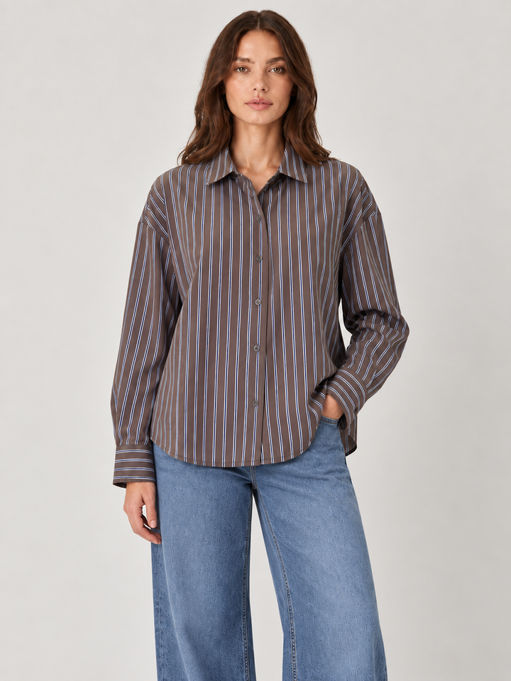 Camicia oversize a righe con nastro in velluto
