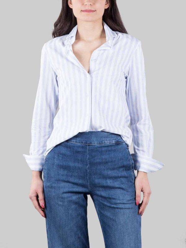 SLIM FIT WHITE AND LIGHT BLUE STRIPED SHIRT