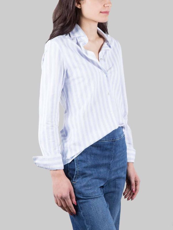 SLIM FIT WHITE AND LIGHT BLUE STRIPED SHIRT