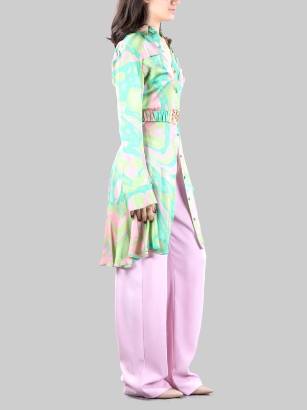 CASSIOPEA PATTERNED CHEMISIER WITH LOVE BIRDS BELT AT THE WAIST