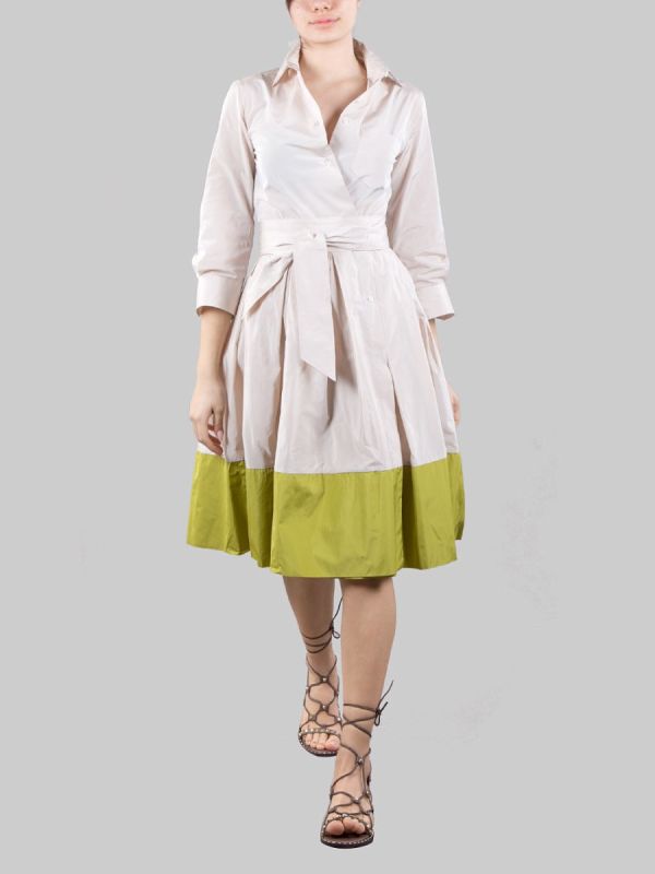 ABITO CHEMISIER ELENA BEIGE E LIME CON CINTURA IN VITA