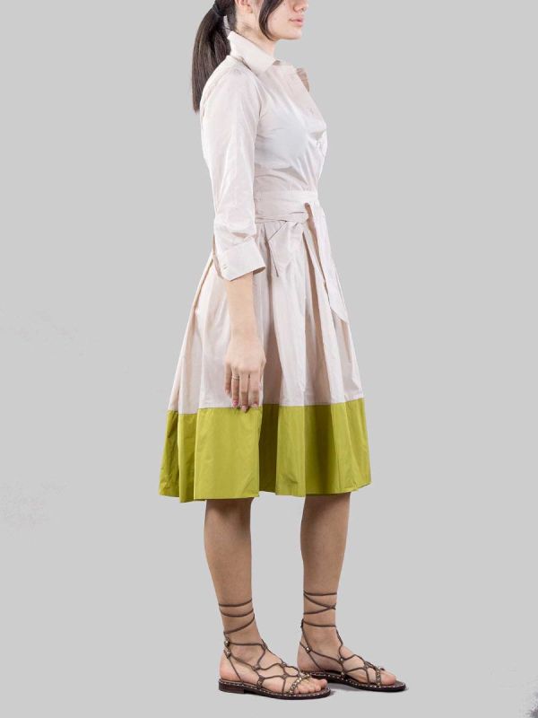 ABITO CHEMISIER ELENA BEIGE E LIME CON CINTURA IN VITA