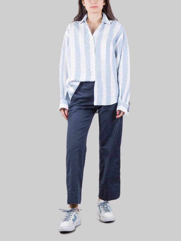 RELAXED WIDE LEG TROUSERS IN BLUE STRETCH COTTON
