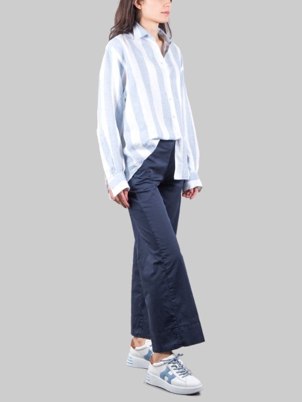 RELAXED WIDE LEG TROUSERS IN BLUE STRETCH COTTON