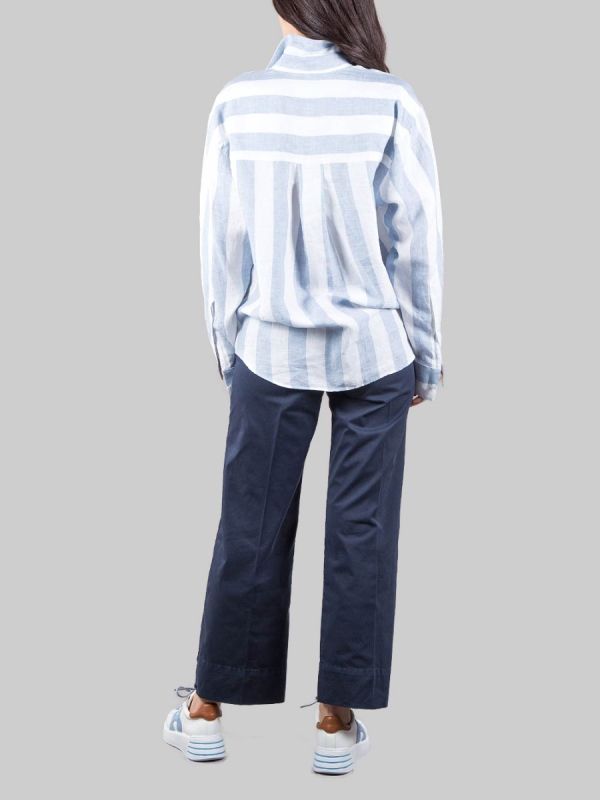 RELAXED WIDE LEG TROUSERS IN BLUE STRETCH COTTON