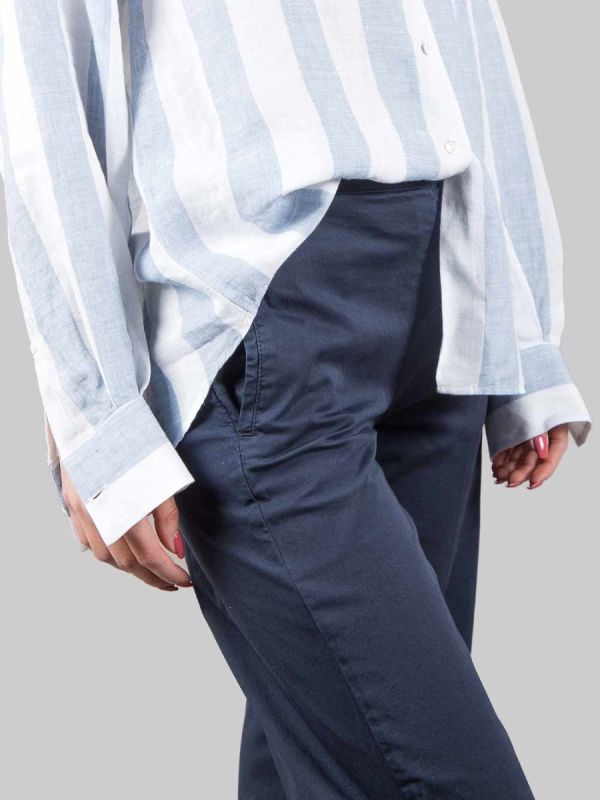 RELAXED WIDE LEG TROUSERS IN BLUE STRETCH COTTON