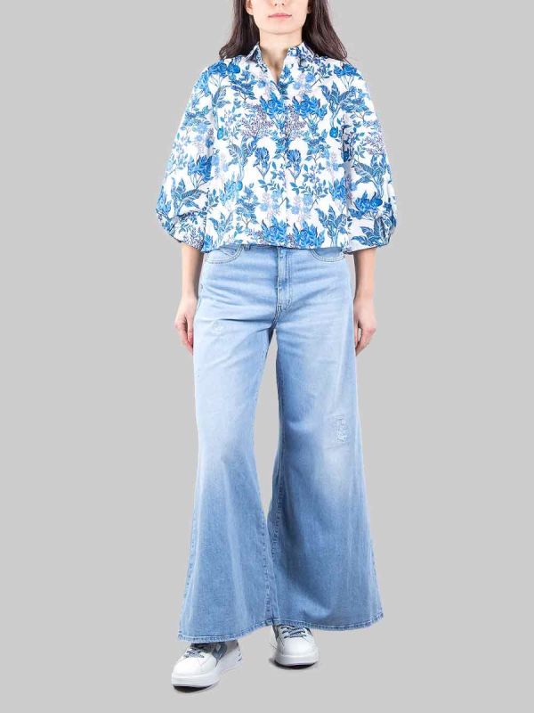 JEANS PALAZZO IN COTONE ELASTICIZZATO CON PICCOLE ROTTURE
