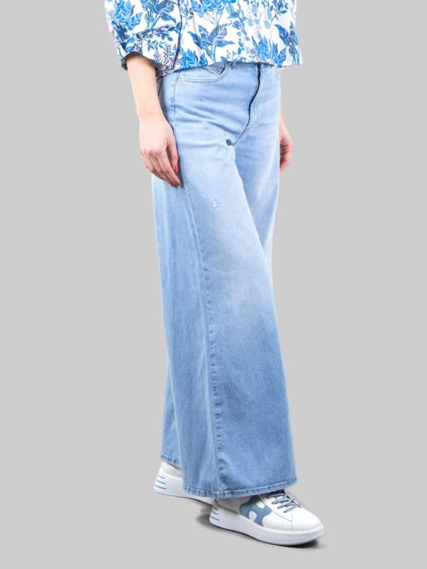JEANS PALAZZO IN COTONE ELASTICIZZATO CON PICCOLE ROTTURE