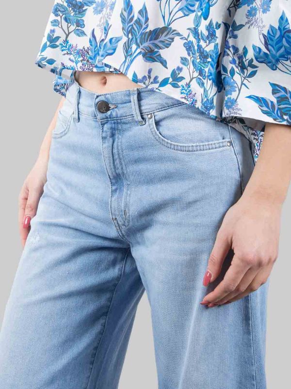 JEANS PALAZZO IN COTONE ELASTICIZZATO CON PICCOLE ROTTURE
