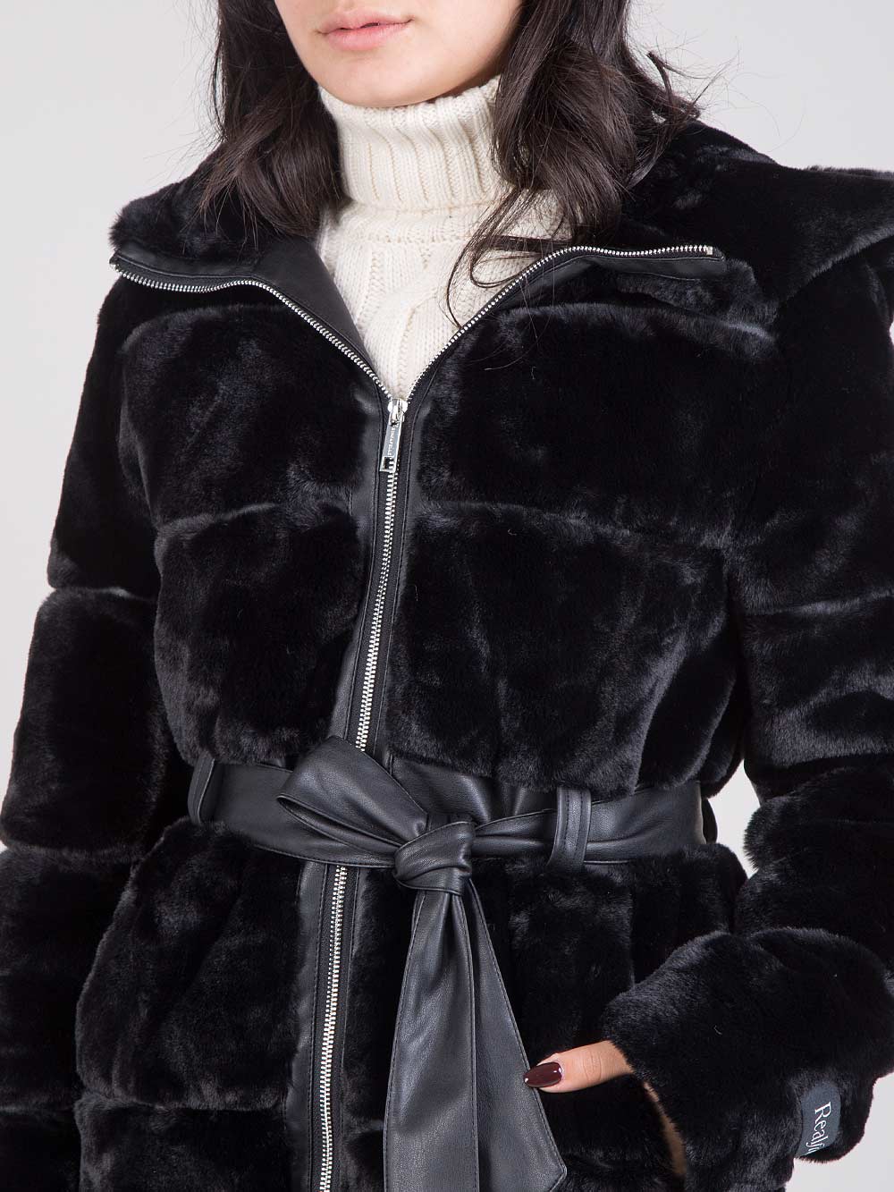 Faux fur with belt