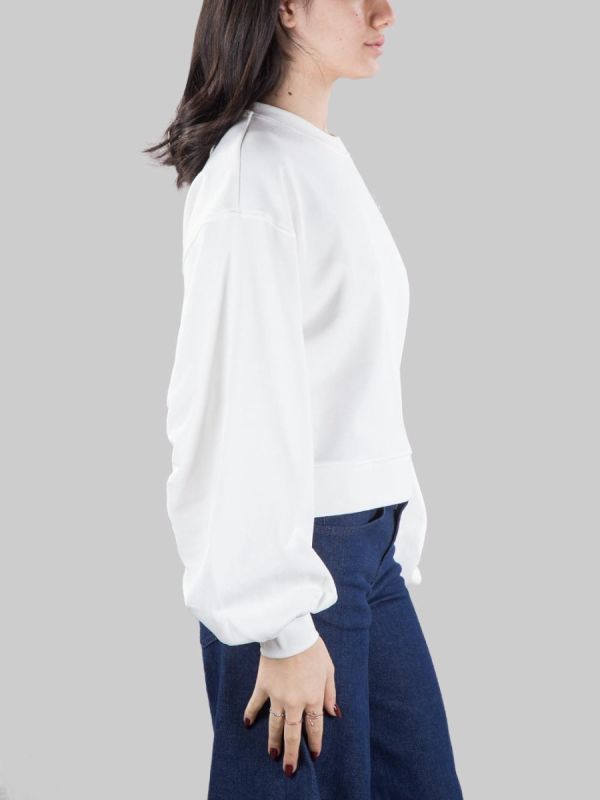 FELPA GIROCOLLO OVERSIZE BIANCO CON LOGO IN STRASS E PERLINE