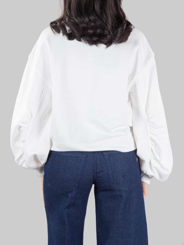 FELPA GIROCOLLO OVERSIZE BIANCO CON LOGO IN STRASS E PERLINE