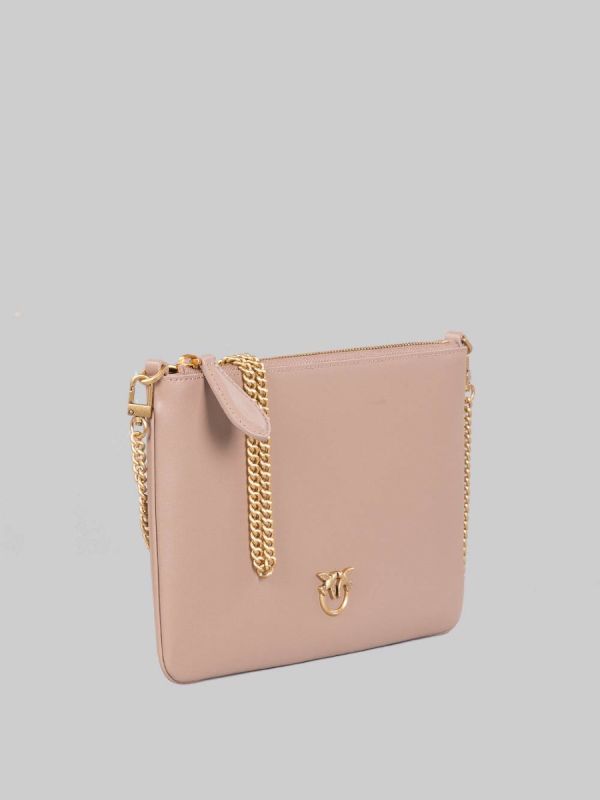 FLAT SHOULDER BAG IN BISCUIT LEATHER
