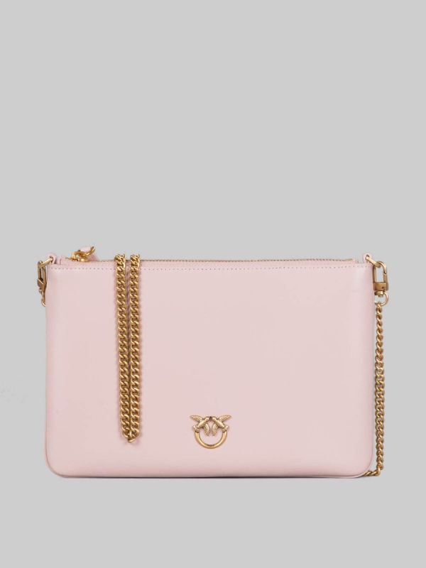 POWDER PINK LEATHER FLAT SHOULDER BAG