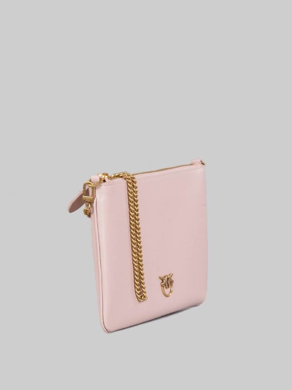POWDER PINK LEATHER FLAT SHOULDER BAG