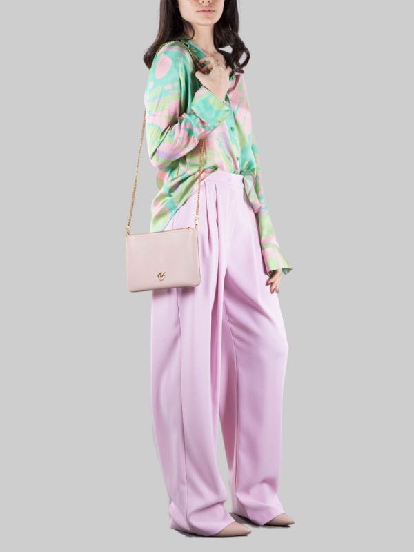POWDER PINK LEATHER FLAT SHOULDER BAG