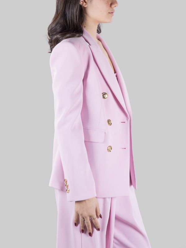 GARNET DOUBLE BREASTED JACKET IN PINK STRETCH CREPE WITH GOLD BUTTONS