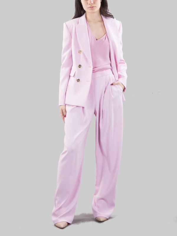 GARNET DOUBLE BREASTED JACKET IN PINK STRETCH CREPE WITH GOLD BUTTONS
