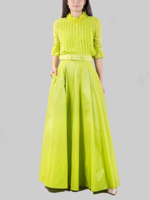 LIME LONG SKIRT WITH WAIST BELT