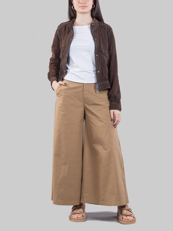 MAXI PANTALONI ELLE IN COTONE ELASTICIZZATO SABBIA CON GAMBE AMPIE