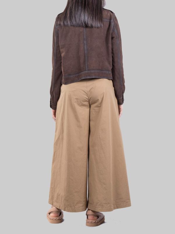MAXI PANTALONI ELLE IN COTONE ELASTICIZZATO SABBIA CON GAMBE AMPIE