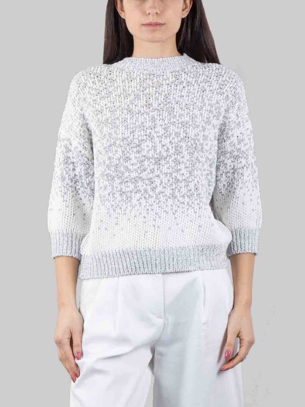 MAGLIA GIROCOLLO BIANCA E GRIGIA CON MICRO PAILLETTES RICAMATE
