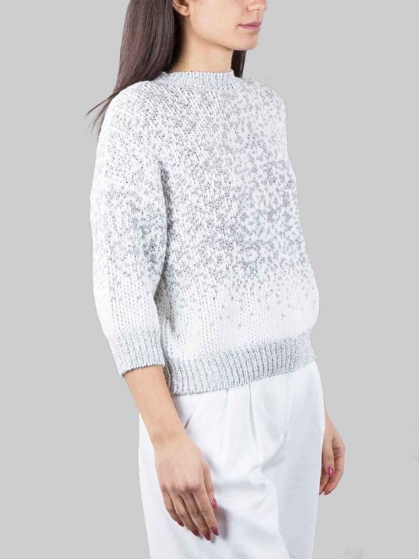 MAGLIA GIROCOLLO BIANCA E GRIGIA CON MICRO PAILLETTES RICAMATE