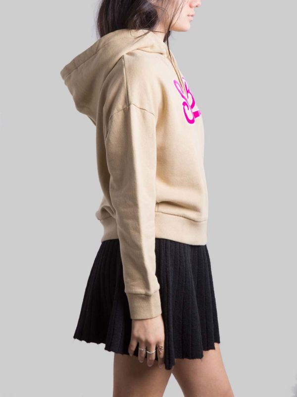 BEIGE HOODED SWEATSHIRT WITH ST. BARTH VELVET GRAPHICS