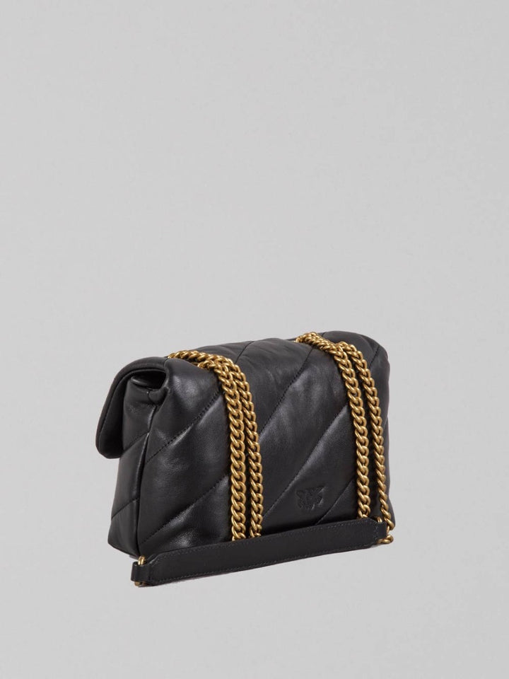 MINI LOVE PUFF BAG IN BLACK AND GOLD NAPPA
