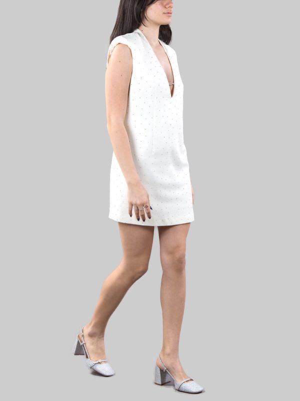 MINI ABITO BIANCO SMANICATO CON STRASS ALL OVER
