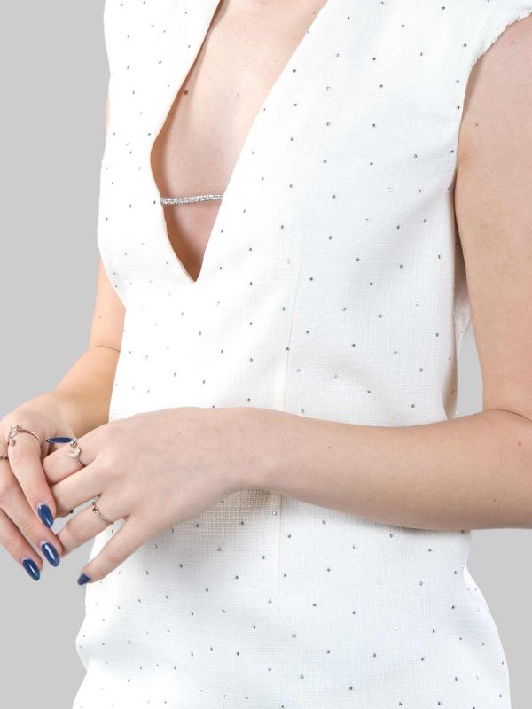 MINI ABITO BIANCO SMANICATO CON STRASS ALL OVER
