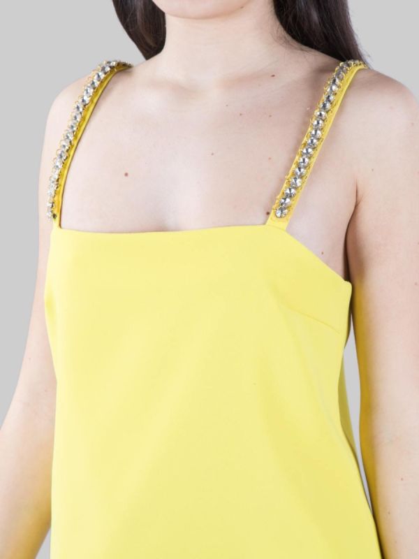 YELLOW TREBBIANO MINI DRESS WITH RHINESTONE AND FEATHERS