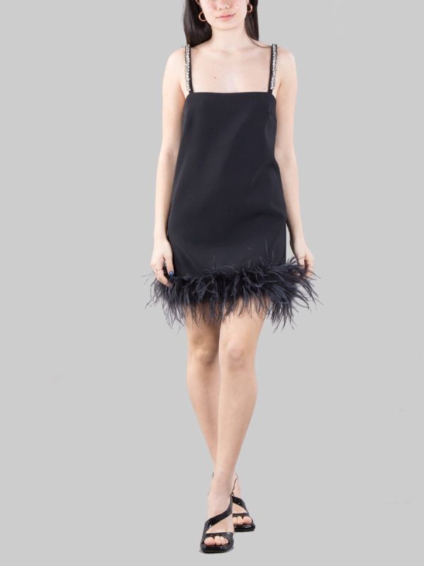 BLACK TREBBIANO MINI DRESS WITH RHINESTONE AND FEATHERS