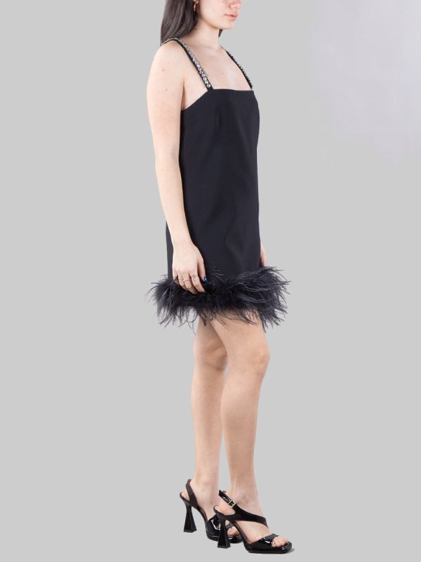 BLACK TREBBIANO MINI DRESS WITH RHINESTONE AND FEATHERS