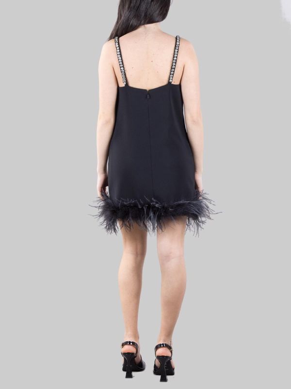 BLACK TREBBIANO MINI DRESS WITH RHINESTONE AND FEATHERS