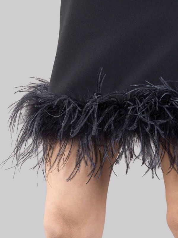 BLACK TREBBIANO MINI DRESS WITH RHINESTONE AND FEATHERS