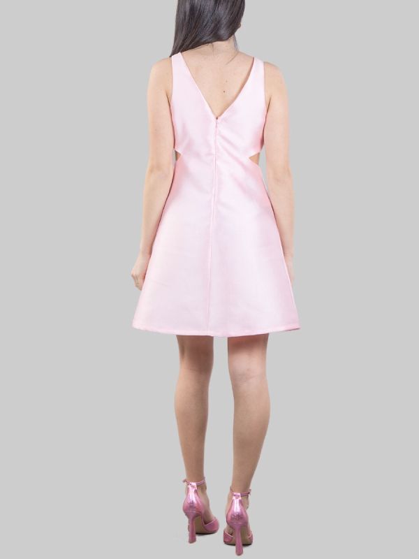 MINI ABITO ROSA CUT OUT CON PETALI DI FIORI IN TESSUTO