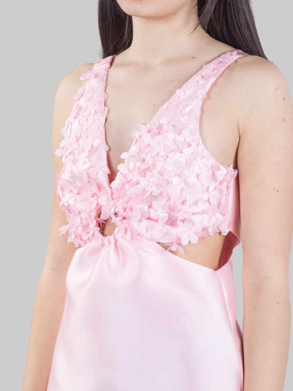 MINI ABITO ROSA CUT OUT CON PETALI DI FIORI IN TESSUTO
