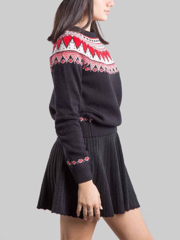MAGLIA PULLOVER IN STILE NORDICO NERA A FANTASIA CUORI