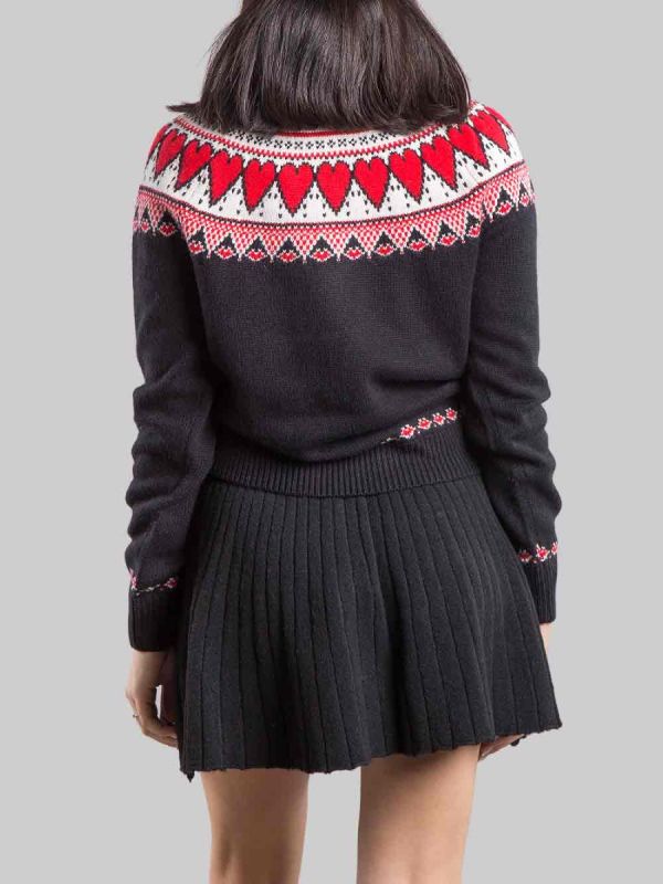 MAGLIA PULLOVER IN STILE NORDICO NERA A FANTASIA CUORI