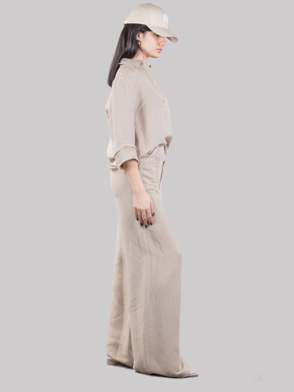 HIGH WAISTED PALAZZO TROUSERS IN LINEN BLEND WITH PATCH POCKETS