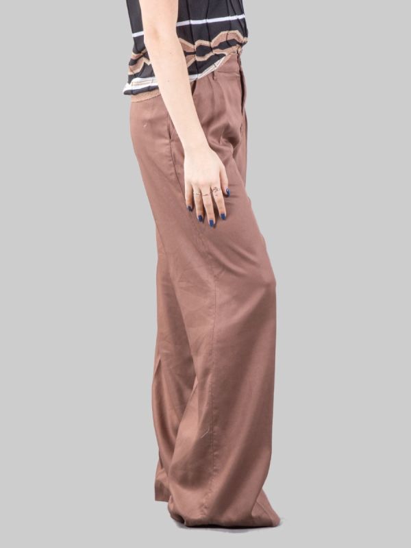 BROWN HIGH WAISTED WIDE LEG TROUSERS IN SOFT LYOCELL WITH DROP
