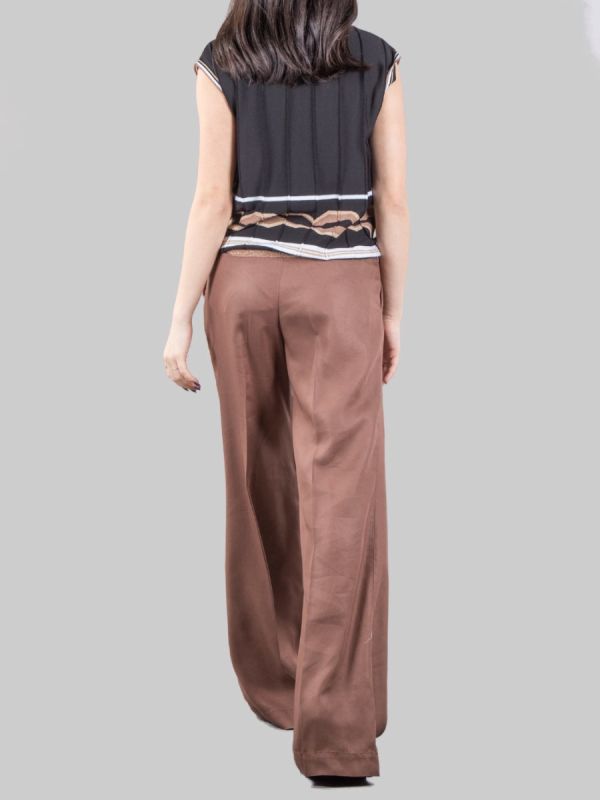 BROWN HIGH WAISTED WIDE LEG TROUSERS IN SOFT LYOCELL WITH DROP