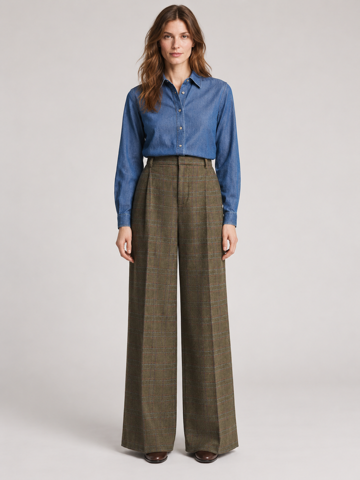 Pantaloni in resca check con pinces