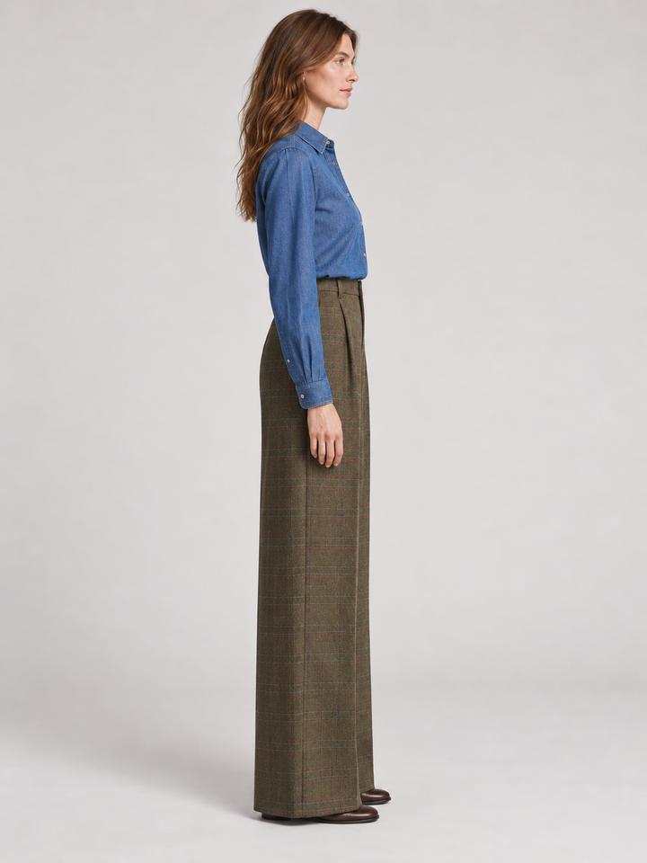 Pantaloni in resca check con pinces