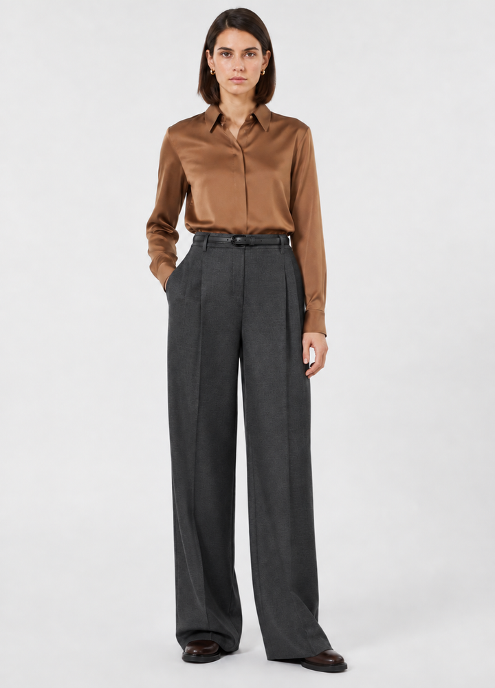 Pantalone maschile in flanella di lana con cintura