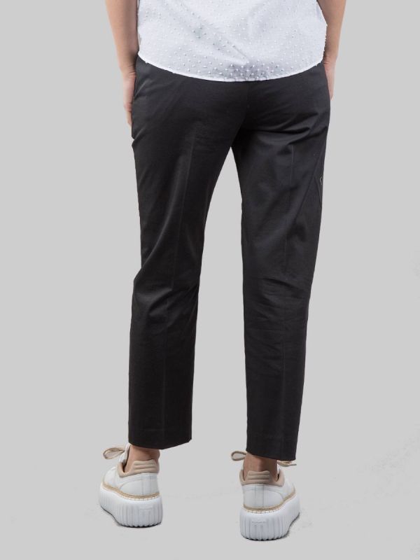 PANTALONI NIMA NERI IN COTONE ELASTICIZZATO CON BOTTONI GIOIELLO