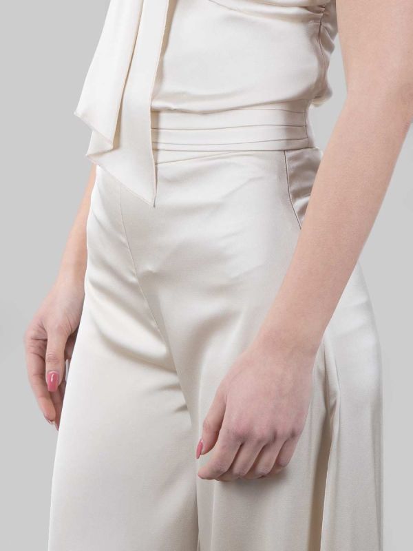 Pantaloni Palazzo Donna In Raso - Vita Alta, Orlo Largo, Fluidi E Setosi, Sembrano Una Gonna - Foto 4