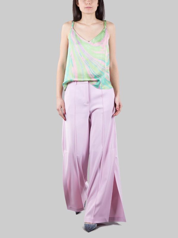 PUREZZA TROUSERS IN PINK STRETCH CREPE WITH SLITS AT THE BOTTOM