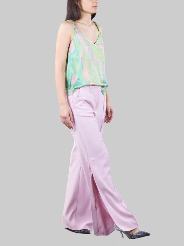 PUREZZA TROUSERS IN PINK STRETCH CREPE WITH SLITS AT THE BOTTOM